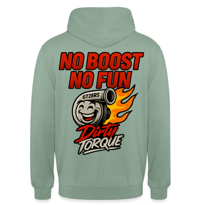 DirtyTorque No Boost No Fun Hoodie Unisex - Graugrün